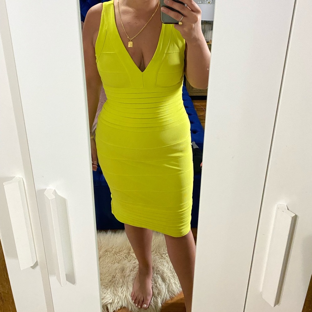 Lime Green Misguided Deep V Midi Dress